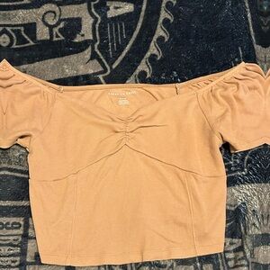 American Eagle Outfitters Orange Ruched Crop Blouse